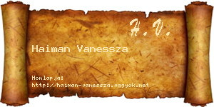 Haiman Vanessza névjegykártya